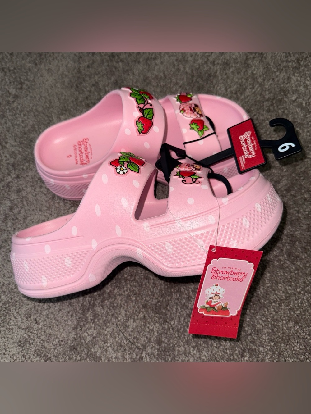 Strawberry Shortcake Womens Double Strap Platform Sandals sz 6 8 9 ✨